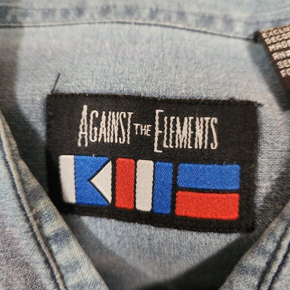 Against‎ The Elements Shirt Button Up Blue Heathered Fish Shark Pockets 2XL - Picture 10 of 11